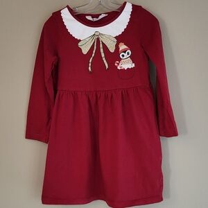 Dark red holiday theme long sleeve dress